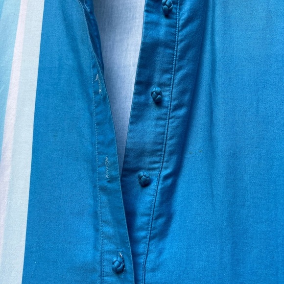 Vtg 70s Catherine Ogust Blue White Stripe Cotton Caftan Dress | Mandarin Collar - Picture 14 of 15